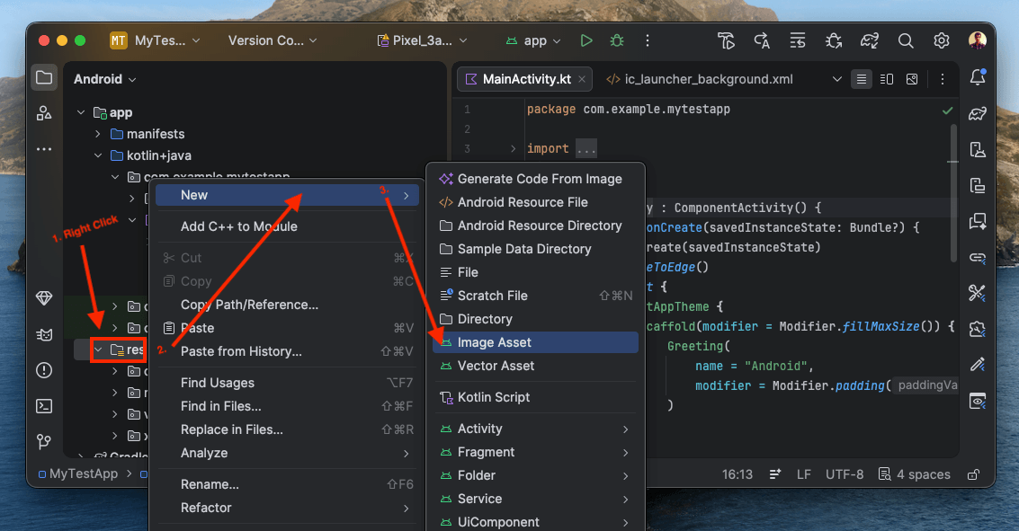 Right-clicking the res folder in Android Studio and selecting New → Image Asset